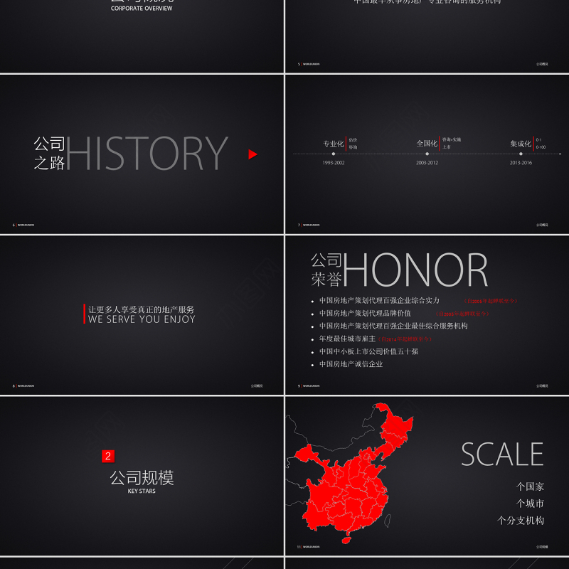 红黑深色庄重简约企业推介PPT模板