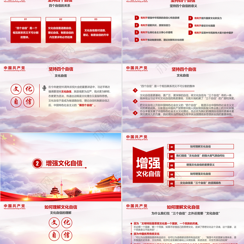 红色大气主题风格党课四个自信PPT模板