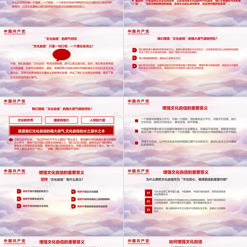 红色大气主题风格党课四个自信PPT模板