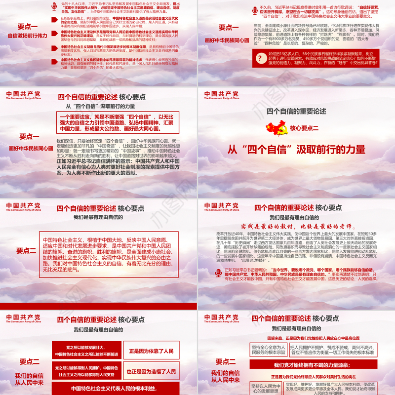 红色大气主题风格党课四个自信PPT模板