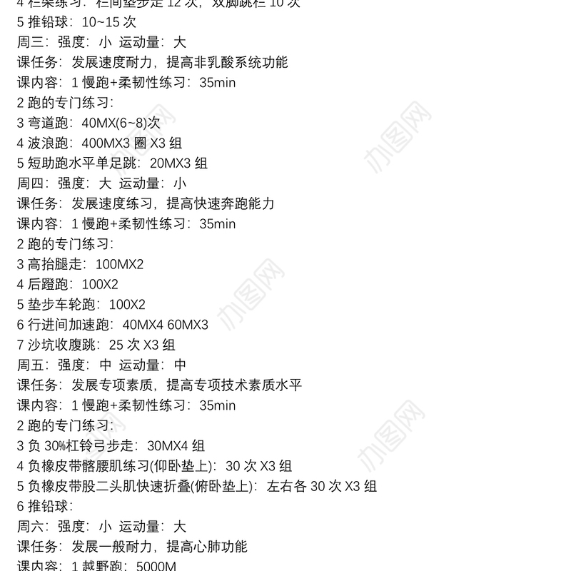 一周体能训练计划