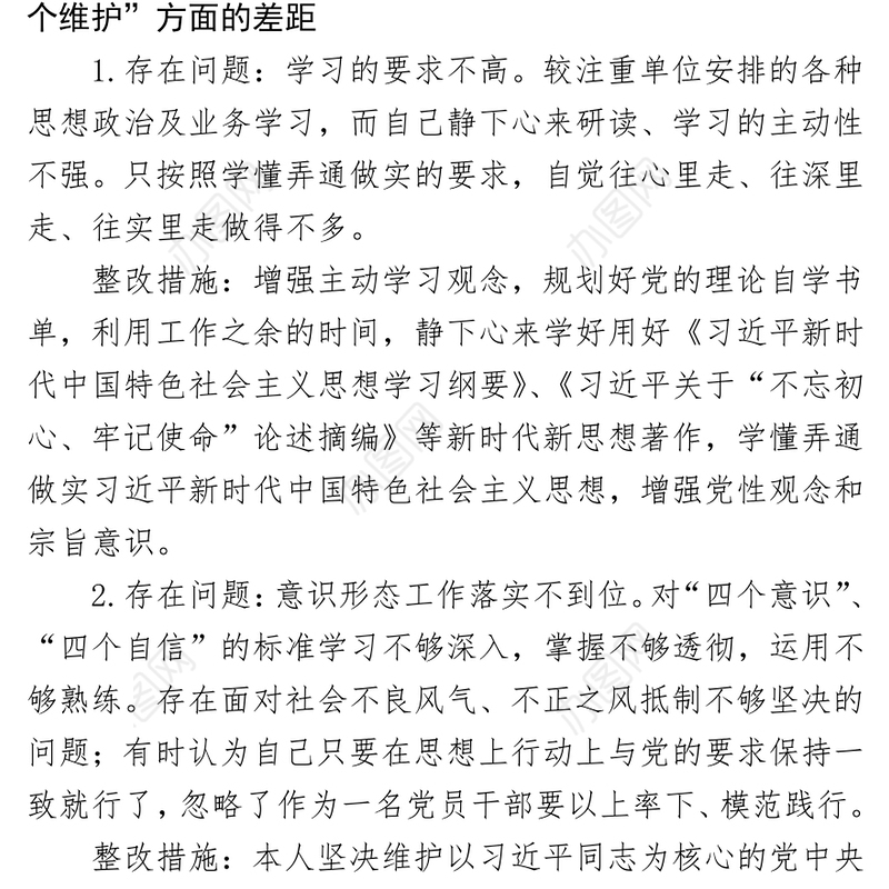 领导班子和党员领导干部检视问题清单及整改措施