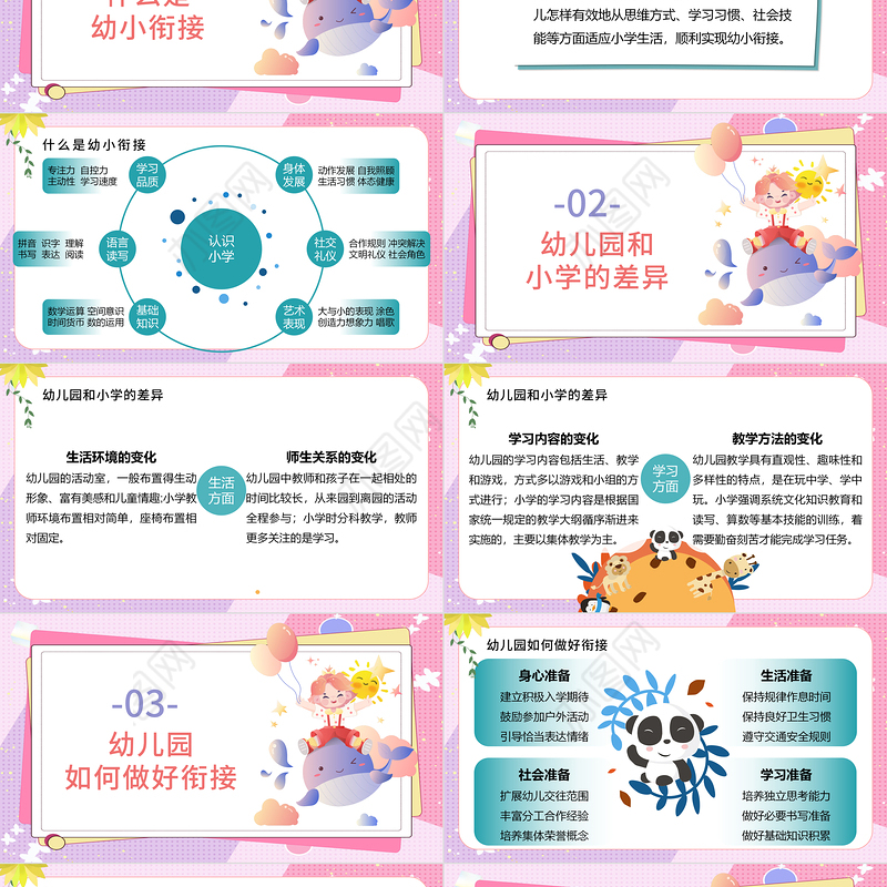 2022幼小衔接家长会PPT简洁卡通风大班幼小衔接家长会主题班会课件模板