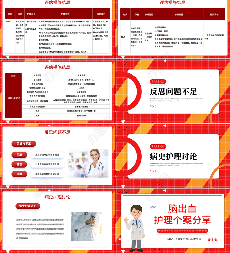 2022脑出血的护理个案分享PPT简约风脑出血护理个案分享课件模板