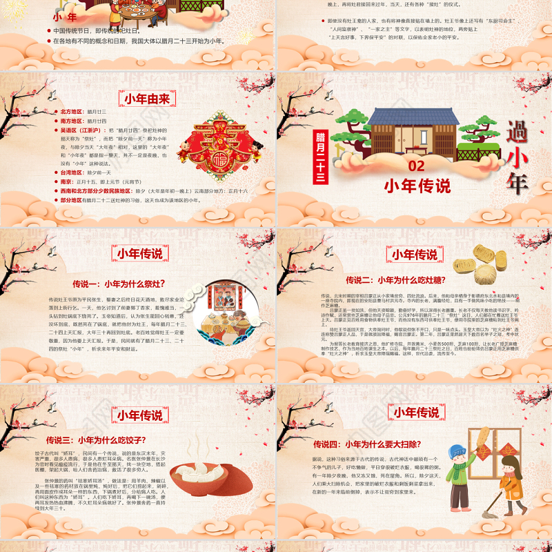 原创新年春节小年习俗传统文化民俗中国年PPT模板-版权可商用
