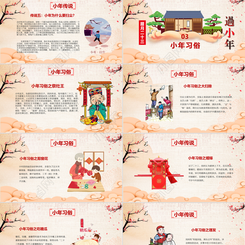 原创新年春节小年习俗传统文化民俗中国年PPT模板-版权可商用