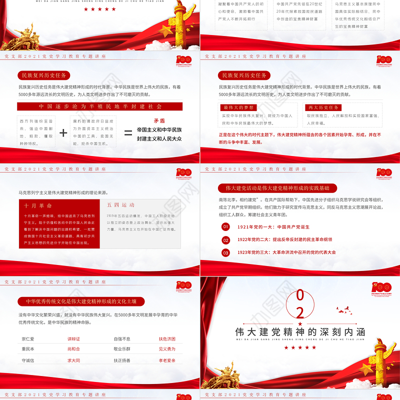 2021红色党建伟大建党精神党史教育ppt模板