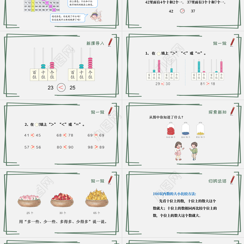 人教版小学一年级数学下册第四课：100以内数的认识（二）——数的顺序 比较大小（含配套教案）课件PPT