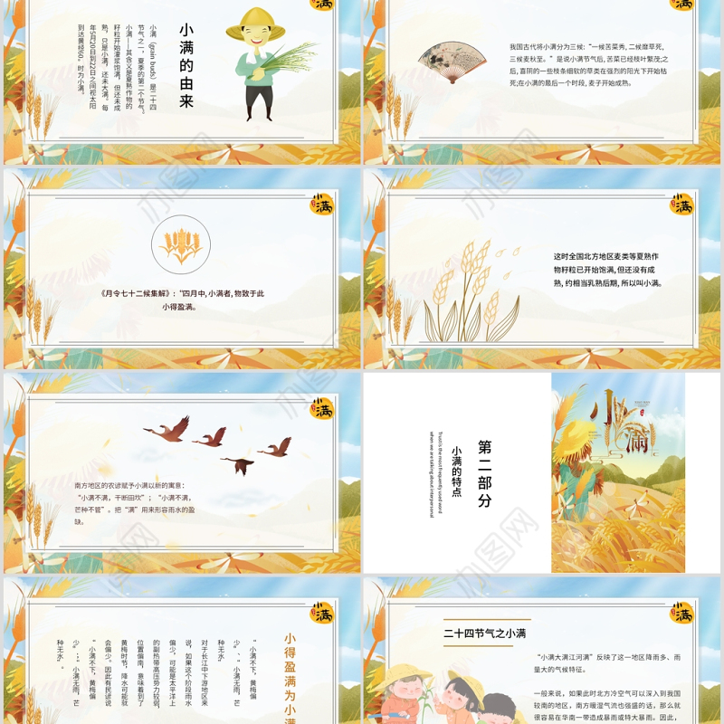 简约麦穗二十四节气之小满ppt模板