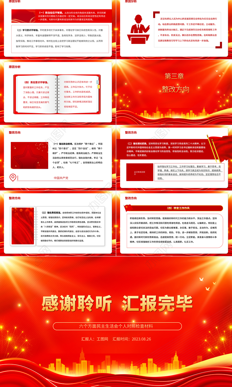 2023年主题教育六个方面民主生活会个人对照检査材料PPT课件