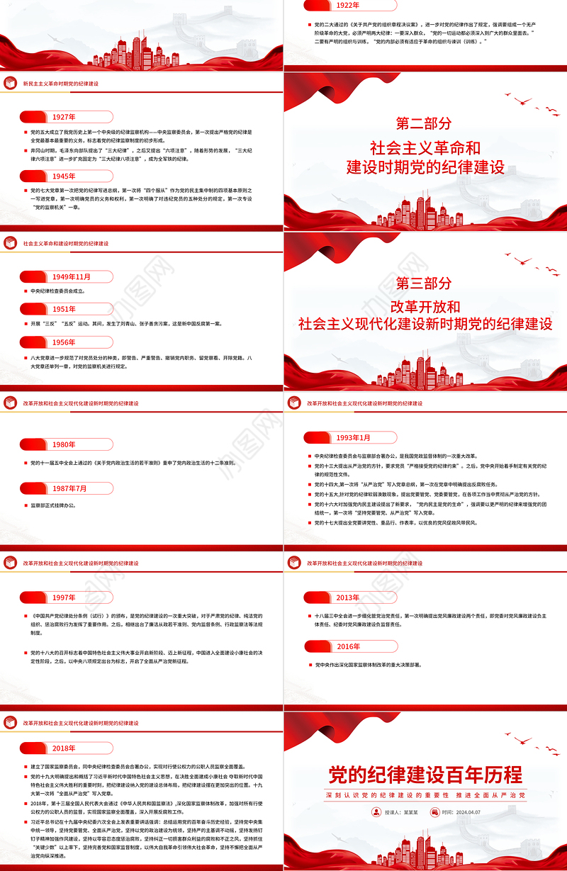 2024党纪学习教育之党的纪律建设百年历程主题PPT课件下载