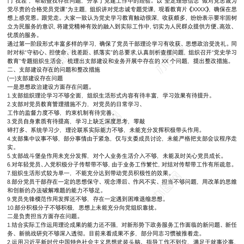 党支部党史学习教育专题组织生活会情况的报告