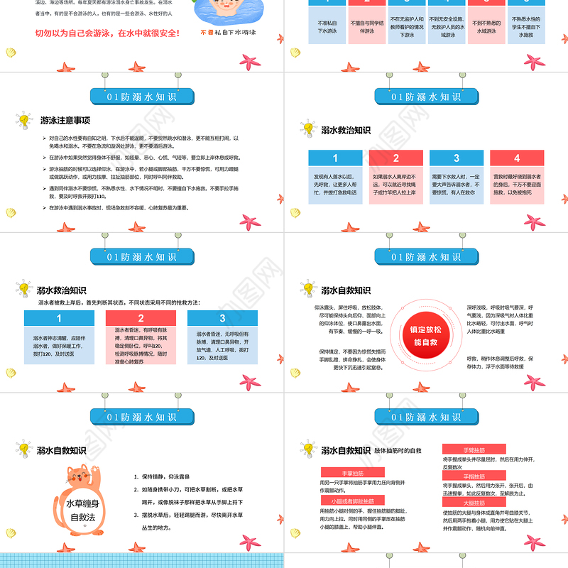 2022快乐过暑假PPT卡通风小学生暑假安全教育主题班会课件模板
