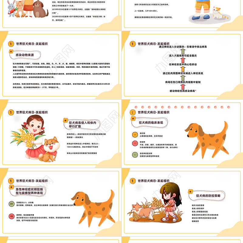 2022世界狂犬病日班会PPT卡通风世界狂犬病日节日科普主题班会课件模板