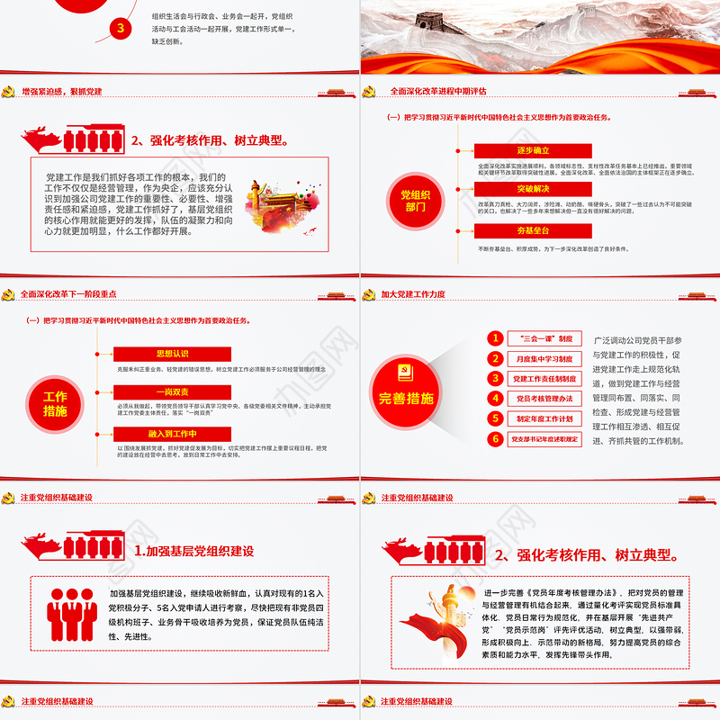2021党支部党员大会PPT红色大气基层党组织党务工作总结问题分析及工作计划党课模板