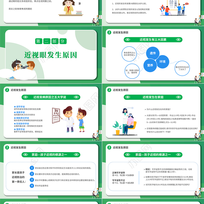 2022近视防控PPT卡通风中小学生市里保护主题教育班会课件模板