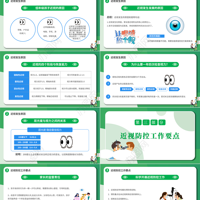 2022近视防控PPT卡通风中小学生市里保护主题教育班会课件模板