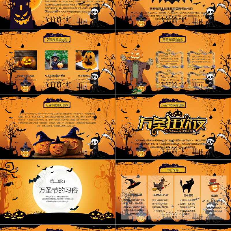 卡通创意风疯狂万圣节介绍PPT模板