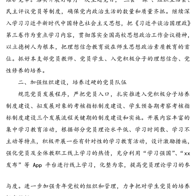 学校党支部2020下半年工作计划