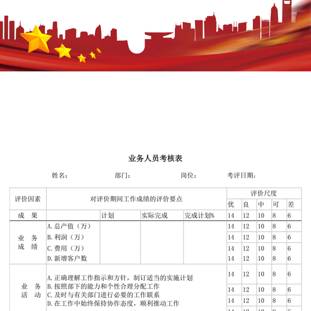 业务人员考核表