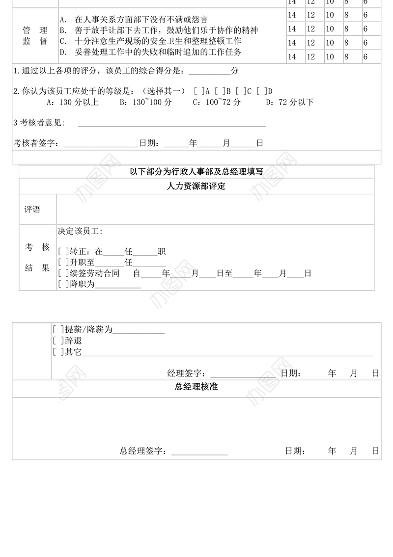 业务人员考核表