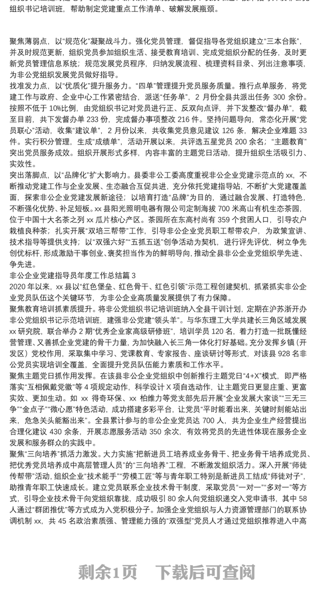 非公企业党建指导员年度工作总结4篇