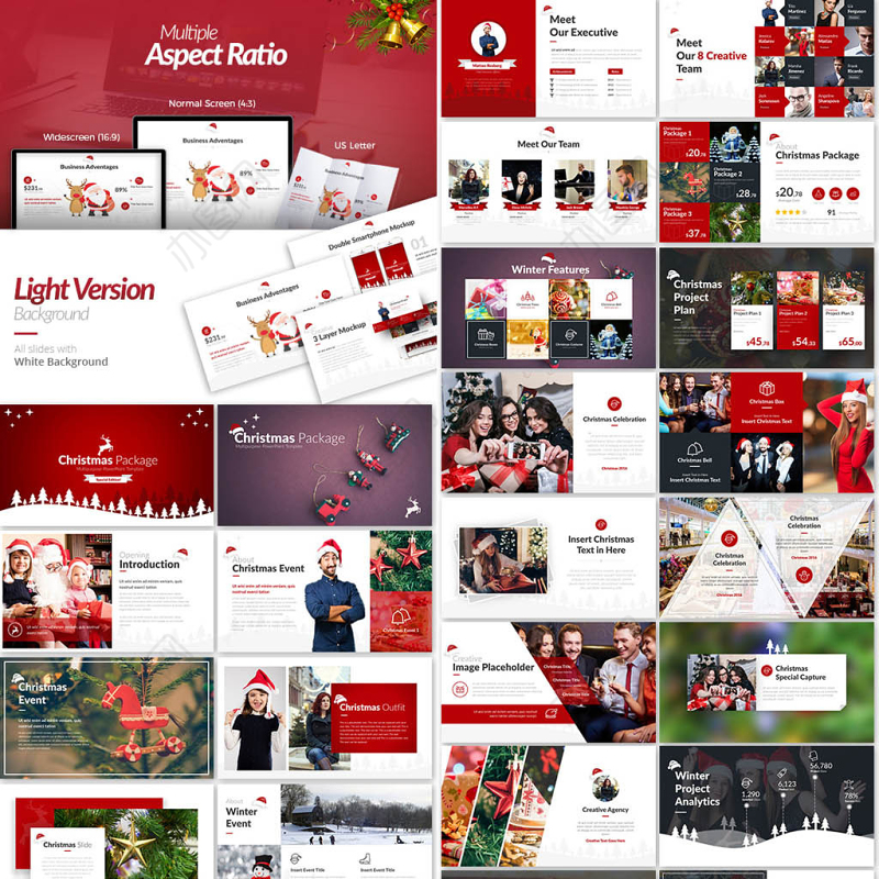 90页精美圣诞节PPT模板10种配色主题ppt模板