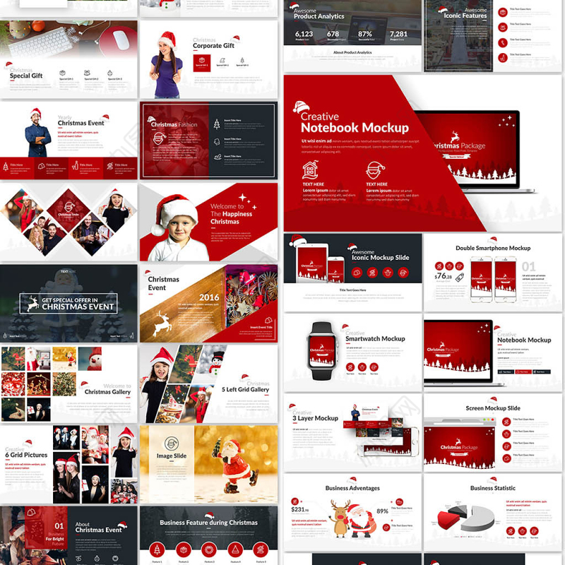 90页精美圣诞节PPT模板10种配色主题ppt模板