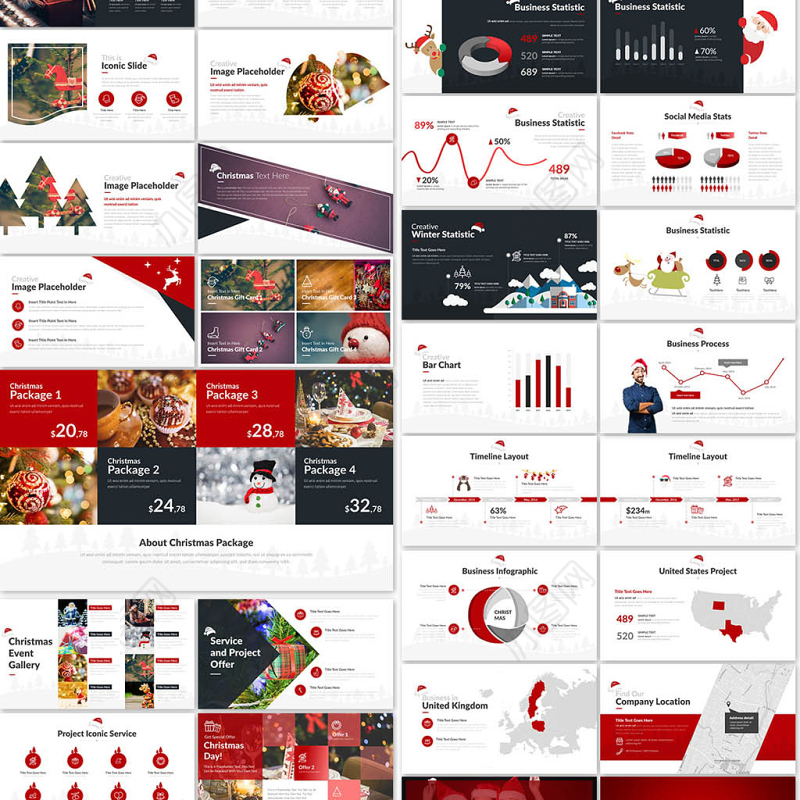 90页精美圣诞节PPT模板10种配色主题ppt模板
