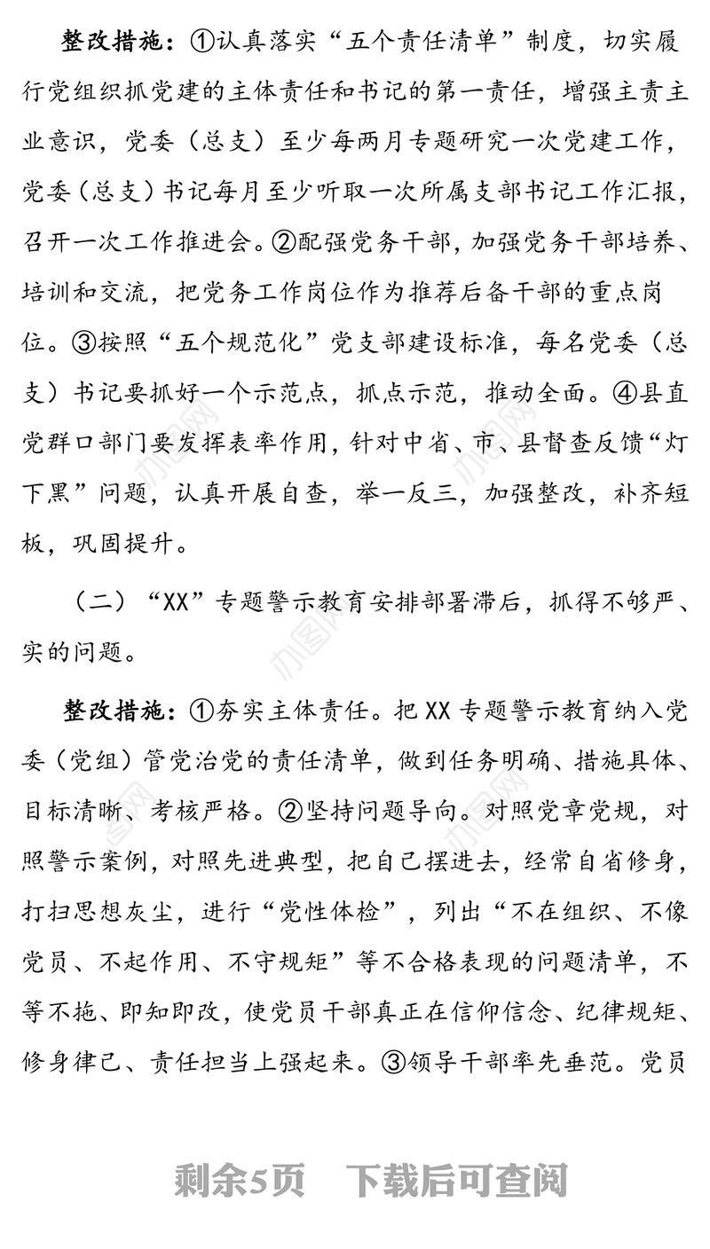 督查机关党建反馈问题整改工作方案