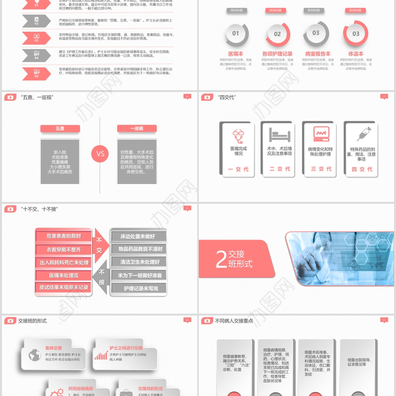 小清新风格护理交接班制PPT模板
