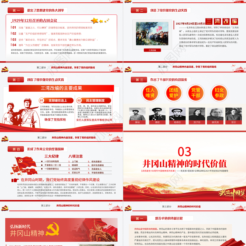 弘扬井冈山精神PPT建党100周年中国精神谱系坚定信念艰苦奋斗实事求是敢闯新路依靠群众敢于胜利党员教育党课