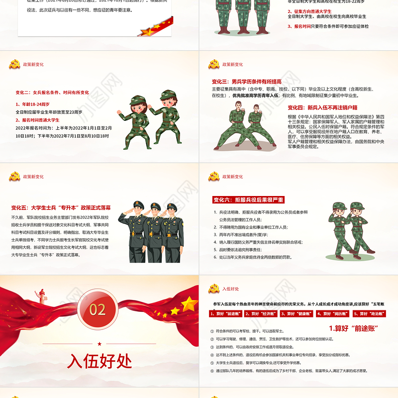 2022参军报国无上光荣PPT红色党政风征兵宣传知识讲座专题课件模板