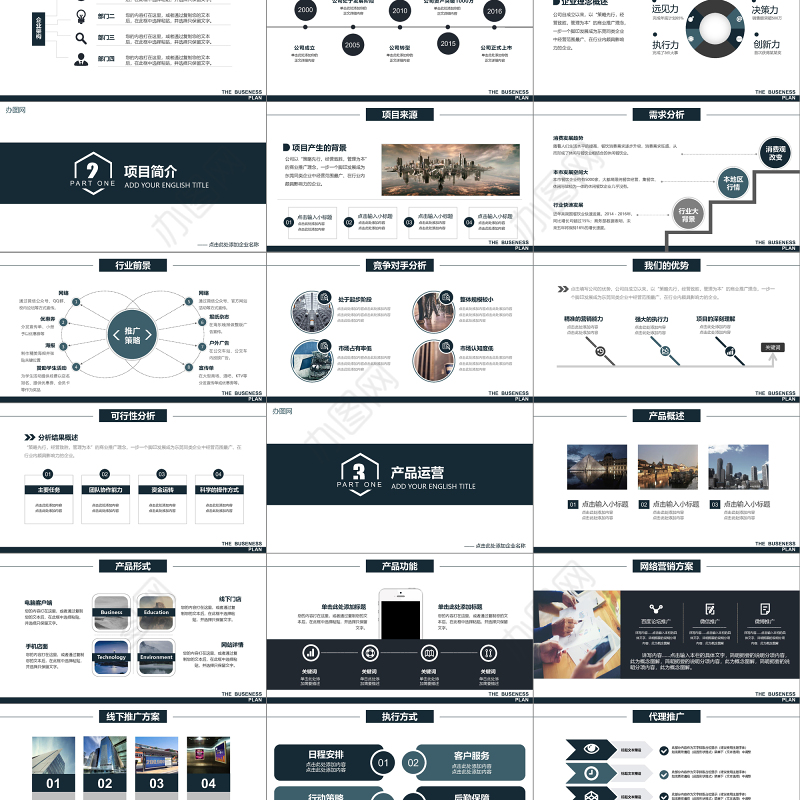 框架完整深色高沉稳简约大气商务创业计划书商业计划书PPT模板