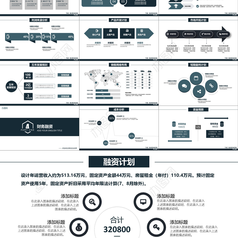 框架完整深色高沉稳简约大气商务创业计划书商业计划书PPT模板