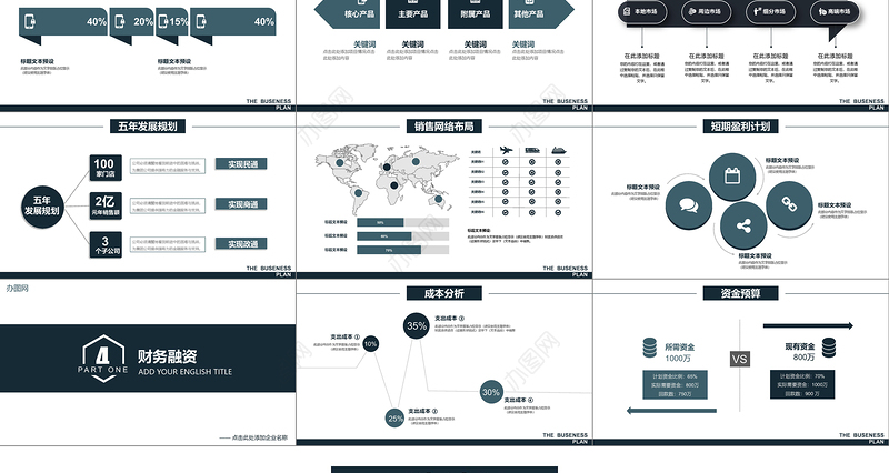 框架完整深色高沉稳简约大气商务创业计划书商业计划书PPT模板