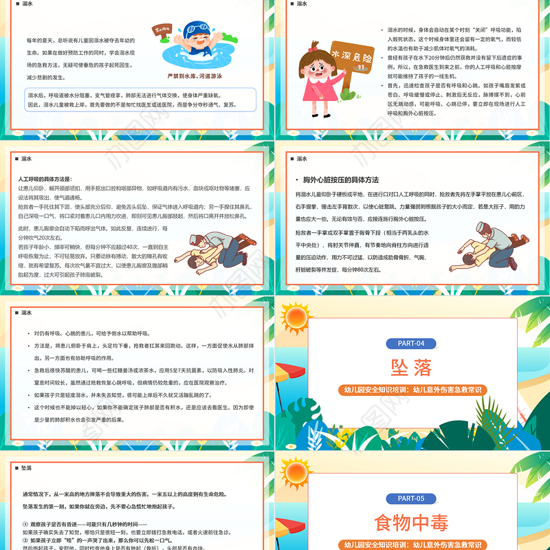 2022幼儿意外急救PPT卡通风幼儿园安全知识培训课件模板