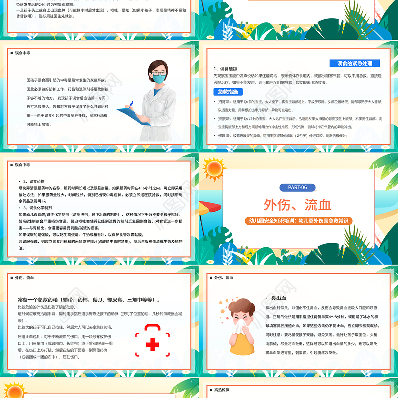 2022幼儿意外急救PPT卡通风幼儿园安全知识培训课件模板