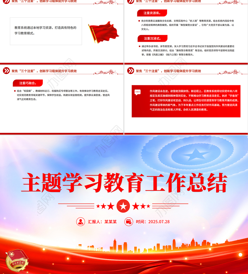 简洁大气2025年主题学习教育工作总结PPT模板