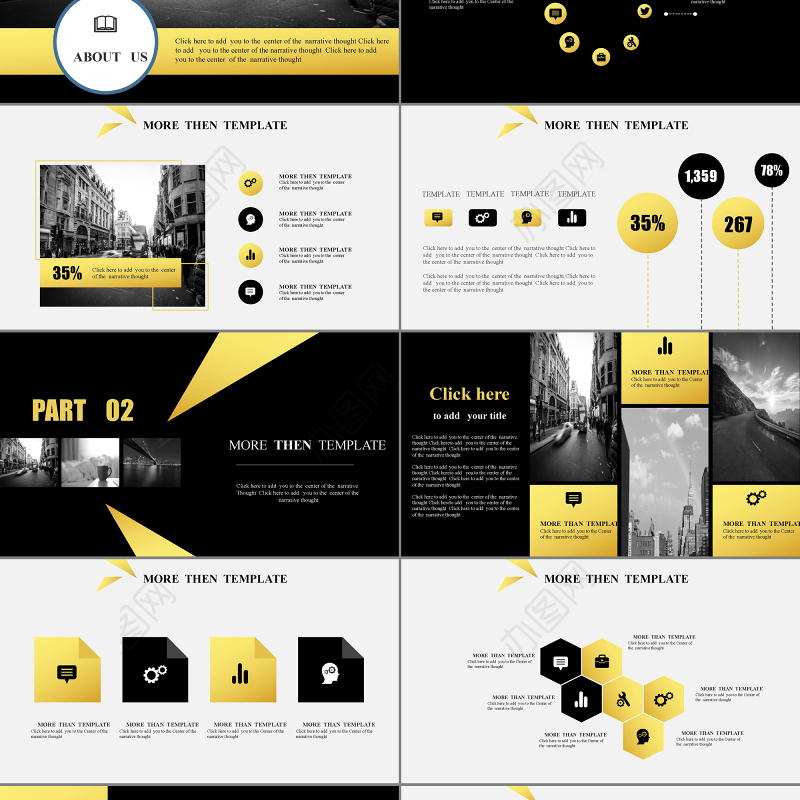 时尚黄黑色欧美杂志风PPT模板