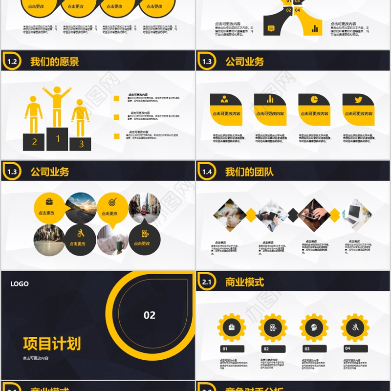 橙黑双色简约沉稳商业创业计划书ppt模板
