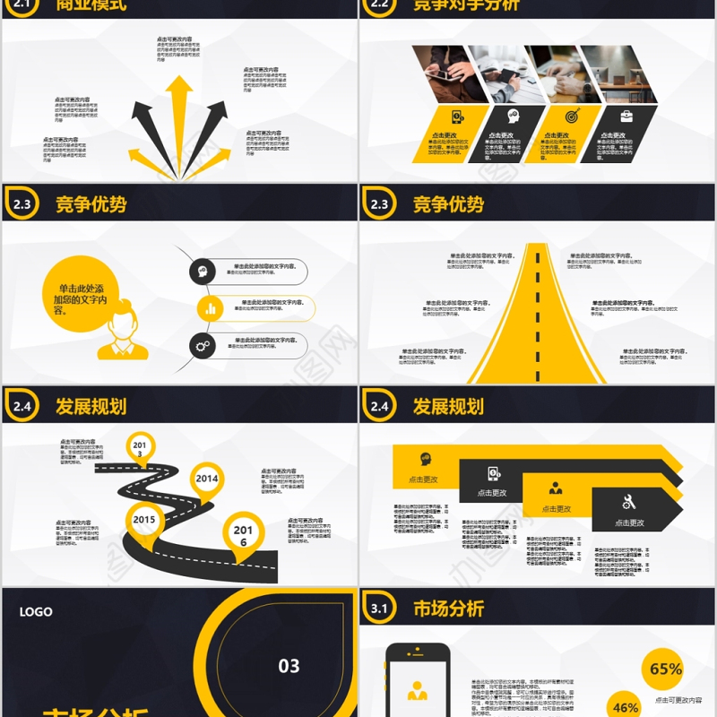 橙黑双色简约沉稳商业创业计划书ppt模板