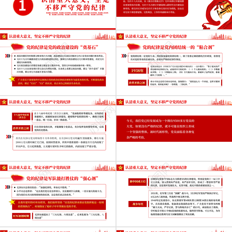 严守党的纪律加强党性修养做一名好党员好干部PPT红色党政风党员干部廉政专题微党课课件模板