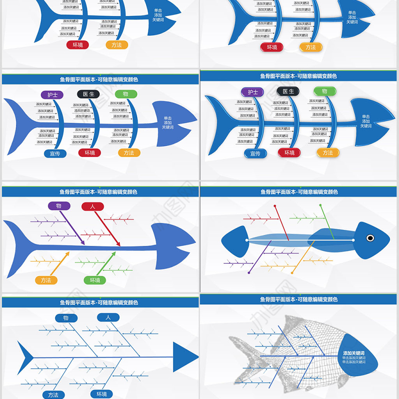 品管圈QC专用图表-鱼骨图柏拉图冰山图甘特图等PPT模板