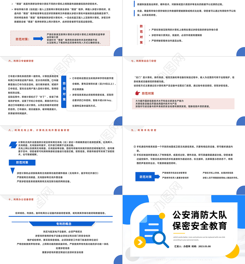 2023保密安全教育PPT简约风公安消防大队保密安全教育专题课件模板下载