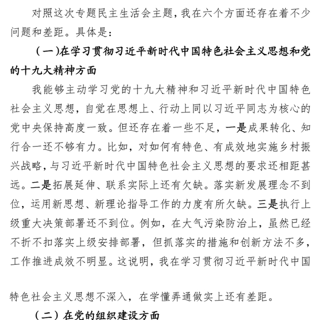 乡镇班子成员巡视整改专题MZ生活会发言材料