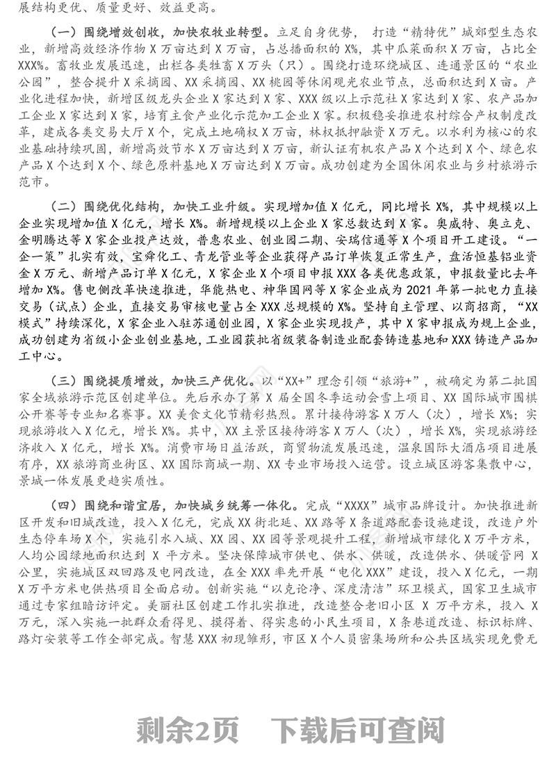 2021年度市人民政府班子述职述廉述德报告