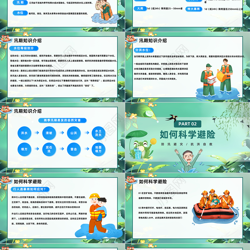 2023防洪防汛安全教育PPT卡通风防洪防汛安全教育课件模板下载