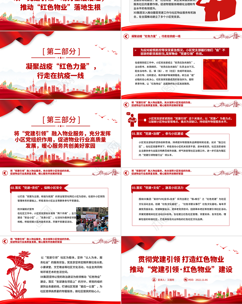 2022贯彻党建引领打造红色物业PPT红色精美推动党建引领·红色物业建设有效推动基层治理党课课件