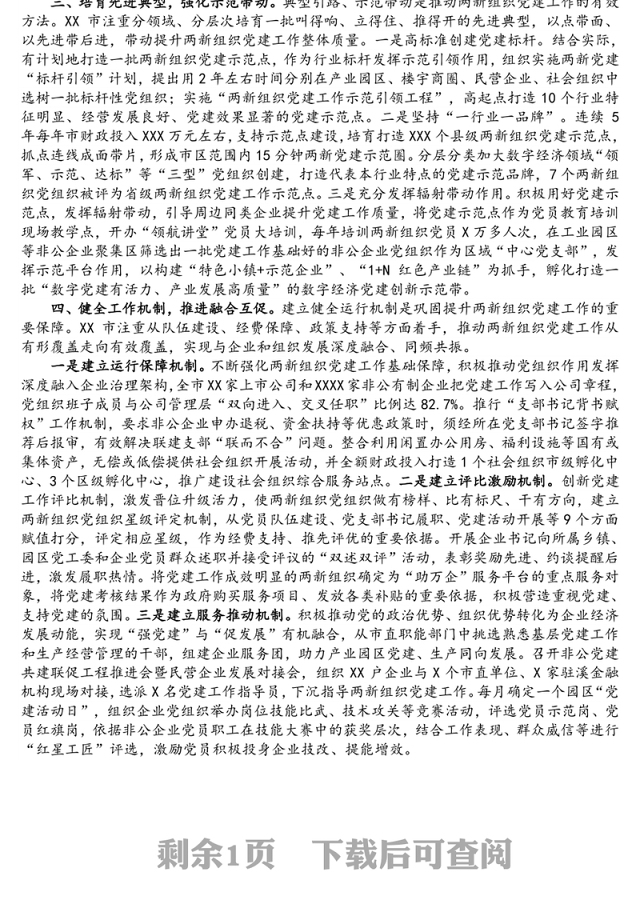 XX市两新组织提升党建工作质量工作汇报